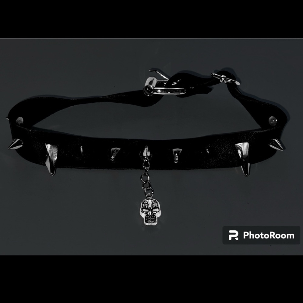 Handmade from upcycled scrap leather spiked gothic punk choker